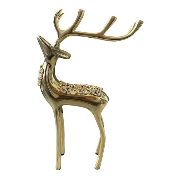 34th & Pine Gold Metal Rhinestone Reindeer Set of 2 Christmas Holiday Decor NEW - Picture 5 of 15